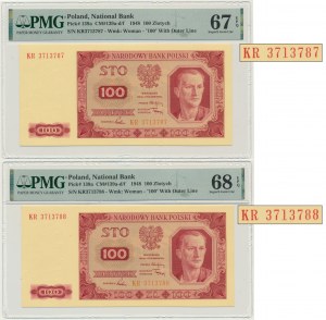 Zestaw, 100 złotych 1948 - KR - PMG 67-68 EPQ - kolejne numery (2 szt.)