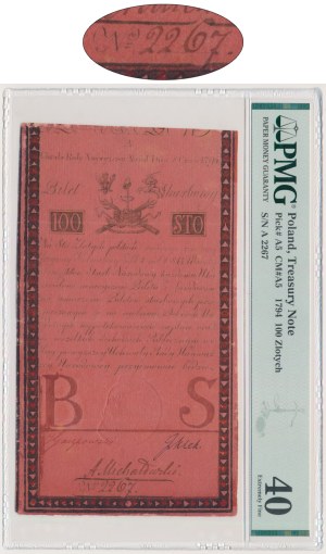 100 zloty 1794 - A - PMG 40 - petit nombre