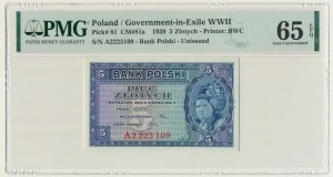 5 złotych 1939 - A - PMG 65 EPQ