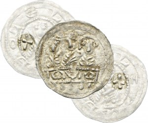 Boleslaw IV the Curly, Denarius undated - Three at the table, crosses
