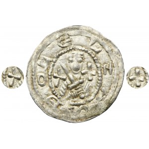 Boleslaw IV the Curly, Denarius undated - Three at the table, crosses