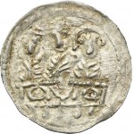 Boleslaw IV the Curly, Denarius undated - Three at the table, crosses