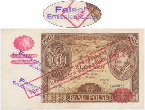 100 zloty 1934(9) - Ser. BE. - réimpression de la fausse profession - FALSCH EMISSIONSBANK
