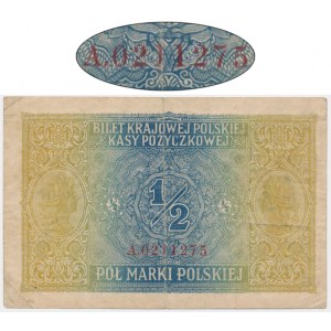 1/2 marki 1916 - Jenerał - A - rzadka odmiana z numeratorem wiśniowym