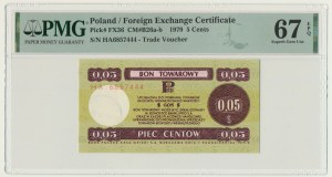 Pewex, 5 centów 1979 - HA - DUŻY - PMG 67 EPQ