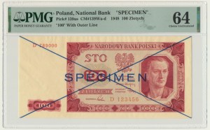 100 złotych 1948 - SPECIMEN - D 123456/789000 - PMG 64