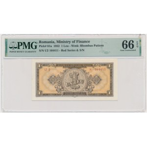Romania, 1 Leu 1952 - red serial - PMG 66 EPQ