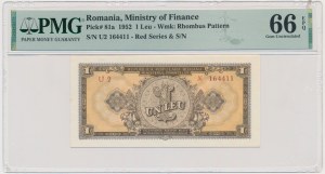 Romania, 1 Leu 1952 - red serial - PMG 66 EPQ