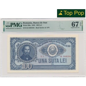 Rumunia, 100 lei 1952 - czerwony numerator - PMG 67 EPQ