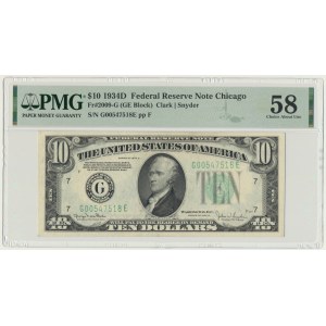 USA, Green Seal, Chicago, 10 dolarów 1934 - Clark & Snyder - PMG 58