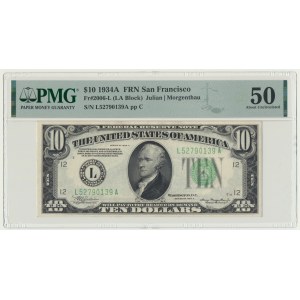 USA, Green Seal, San Francisco, 10 dolarów 1934 - Julian & Morgenthau - PMG 50