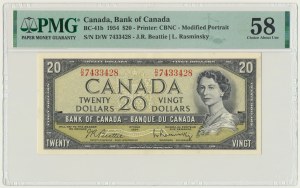 Canada, 20 Dollars 1954 - PMG 58