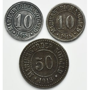Set, Marienwerder, 10 Pfennig and 50 Pfennig 1918 (3 pcs.)