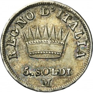 Italy, Kingdom of Italy, Napoleon I, 5 Soldi Milan 1811 M - overstruck from 1810