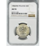 20 złotych 1986 - NGC AU55 - OGROMNA RZADKOŚĆ, szeroka data, znak mennicy oddalony