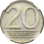 20 złotych 1986 - NGC AU55 - OGROMNA RZADKOŚĆ, szeroka data, znak mennicy oddalony