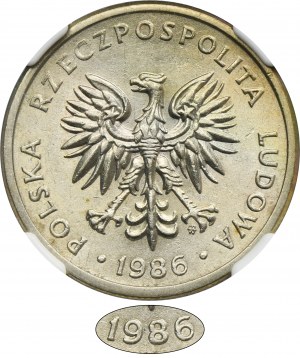 20 złotych 1986 - NGC AU55 - RZADKIE, szeroka data, cyfry w dacie duże