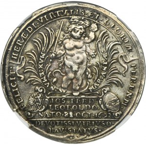 Germany, Electorate of Bavaria, Maximilian II Emanuel, Silver 5 Ducats 1692 - Birthday of Prince Joseph Ferdinand - NGC AU DETAILS