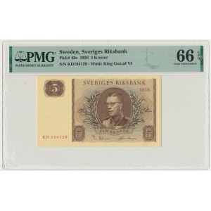Szwecja, 5 koron 1956 - PMG 66 EPQ