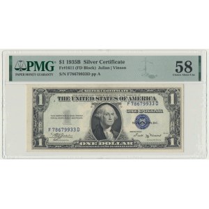 USA, Silver Certificate, 1 Dollar 1935 - B - Julian & Vinson - PMG 58