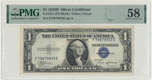 USA, Silver Certificate, 1 Dollar 1935 - B - Julian & Vinson - PMG 58