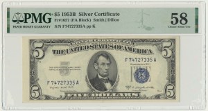 USA, Certificat en argent, $5 1953 - Smith & Dillon - PMG 58