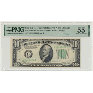 USA, Green Seal, Chicago, 10 dolarów 1934 - Julian & Snyder - PMG 55
