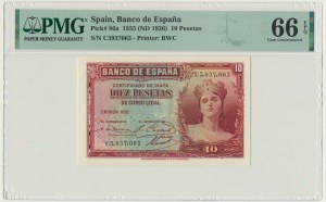 Spain, 10 Pesetas 1935 - PMG 66 EPQ