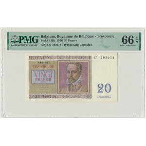 Belgium, 20 Francs 1956 - PMG 66 EPQ