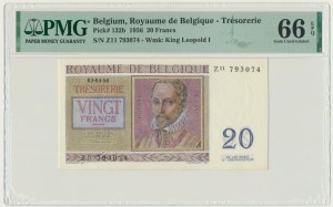 Belgium, 20 Francs 1956 - PMG 66 EPQ