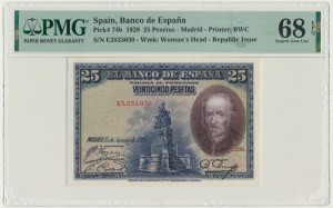 Spain, 25 Pesetas 1928 - PMG 68 EPQ