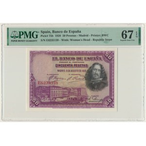 Spain, 50 Pesetas 1928 - PMG 67 EPQ