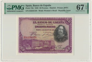 Spain, 50 Pesetas 1928 - PMG 67 EPQ