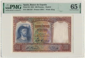 Espagne, 500 pesetas 1931 - PMG 65 EPQ