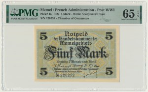 Memel (Klaipeda), 5 Mark 1922 - PMG 65 EPQ