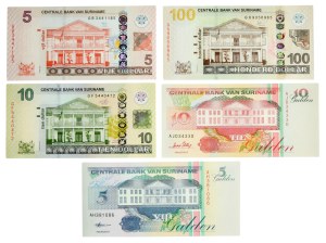Suriname, set 5 Gulden - 100 Dollars 996-2019 (5 pcs.)
