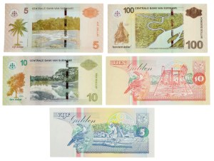 Suriname, set 5 Gulden - 100 Dollars 996-2019 (5 pcs.)