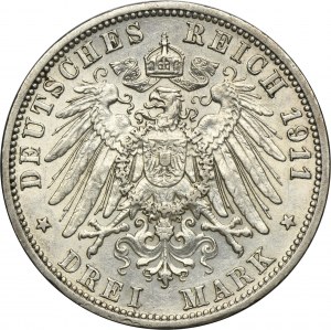 Germany, Kingdom of Prussia, Wilhelm II, 3 Mark Berlin 1911 A