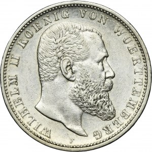 Germany, Kingdom of Württemberg, Wilhelm II, 5 Mark Stuttgart 1903 F