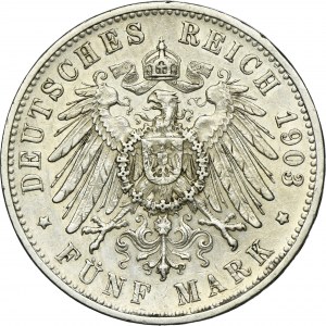 Germany, Kingdom of Württemberg, Wilhelm II, 5 Mark Stuttgart 1903 F
