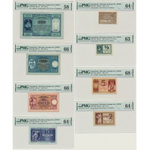 Jugosławia, Słowenia, Okupacja Niemiecka II WŚ - Laibach, zestaw 1/2-500 lirów 1944 - PMG 58-68 EPQ (8 szt.)