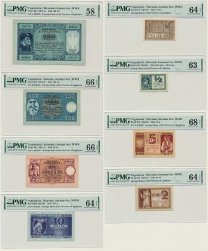 Yugoslavia, Slovenia, German Occupation WW II - Laibach, lot 1/2-500 Lir 1944 - PMG 58-68 EPQ (8 pcs.)