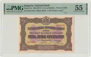Bulgaria, 5 Leva Srebrni (1917) - PMG 55