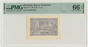 Roumanie, 1 lei 1915 - PMG 66 EPQ