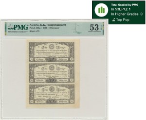 Autriche, feuille non coupée de 10 krajcars 1860 (3 pièces) - PMG 53 EPQ