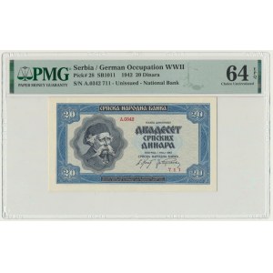 Serbia, 20 Dinara 1942 - PMG 64 EPQ