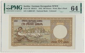 Serbia, 100 Dinara 1942 - PMG 64 - SCARCE