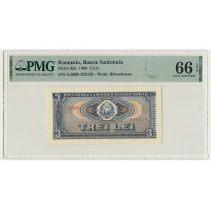 Romania, 3 Lei 1966 - PMG 66 EPQ