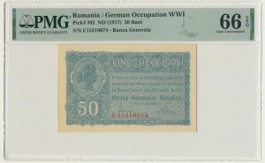 Romania, German Occupation, 50 Bani (1917) - PMG 66 EPQ