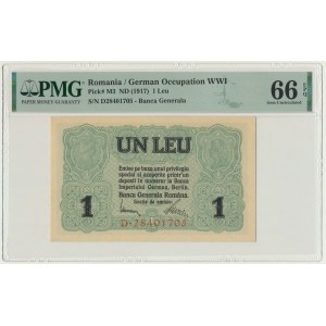 Rumunia, okupacja niemiecka, 1 lei (1917) - PMG 66 EPQ